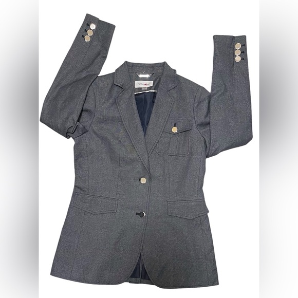 CALVIN KLEIN BLAZER NOTCH COLLAR TWO-BUTTON DOWN WOMEN BLUE COLOR POCKETS SIZE 6 - Picture 3 of 9
